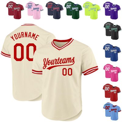 Custom Baseball Jerseys Pullover Personalized Softball Shirts Sports Uniform Stitched Name Number Logo for Men Women Youth Cream(red)