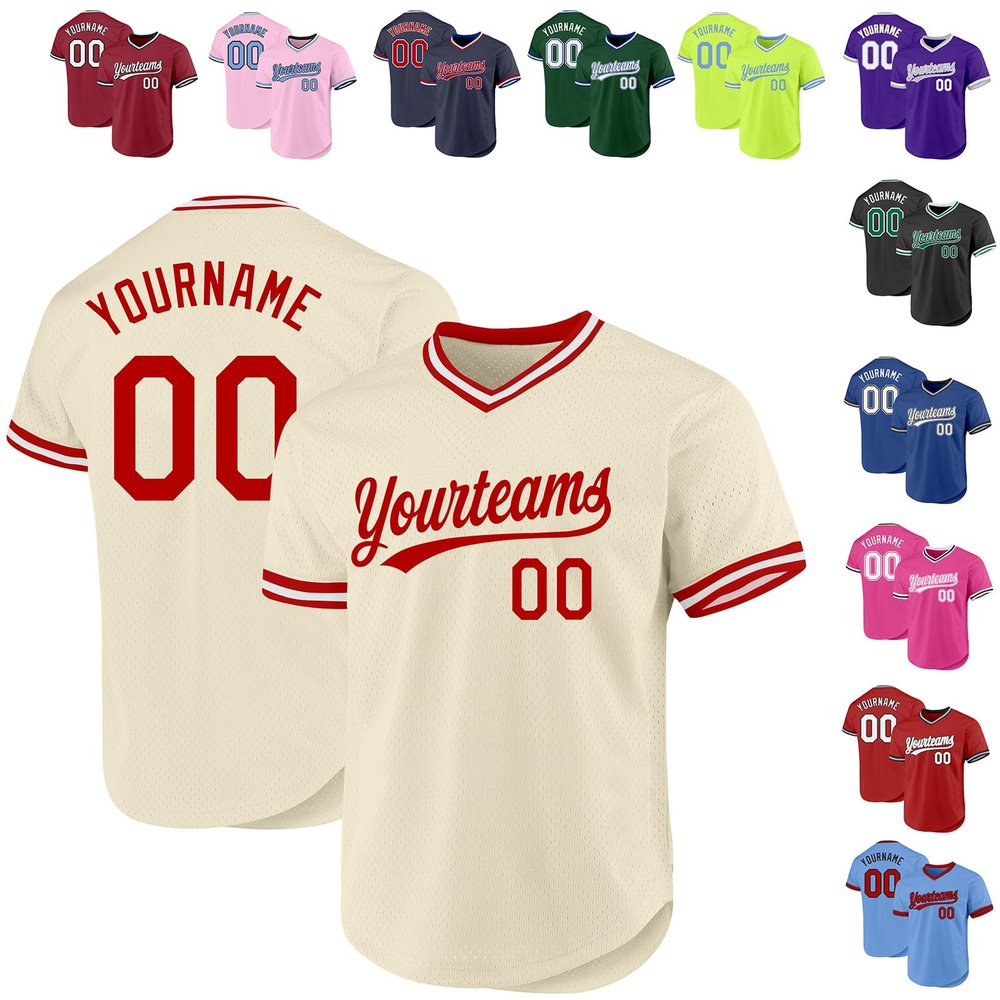 Custom Baseball Jerseys Pullover Personalized Softball Shirts Sports Uniform Stitched Name Number Logo for Men Women Youth Cream(red)