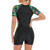 OMEWEE Women's Rash Guard Short Sleeve One Piece Swimsuit Zipper Printed Patchwork Surfing Sun Protection Boyleg Bathing Suit UPF 50+ Athletic Swimwear Wetsuit Green Leaves S view 4
