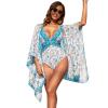IDOPIP Women's One Piece Swimsuit with Cover up Beach Skirt Kimono Cardigan Floral Print Swimsuit Bathing Suit V-Neck Monokini Swimwear Sarong Coverups Two Piece Bikini Set Beachwear Blue 2PCS XXL view 1