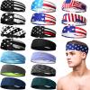 Suhine 18 Pcs Sport Sweatbands Headbands for Men Women Running Workout Headbands Nonslip Sweat Absorbing Sweatband Stretchy Unisex Bandana for Tennis Baseball Football Cycling Yoga(American Flag) view 1