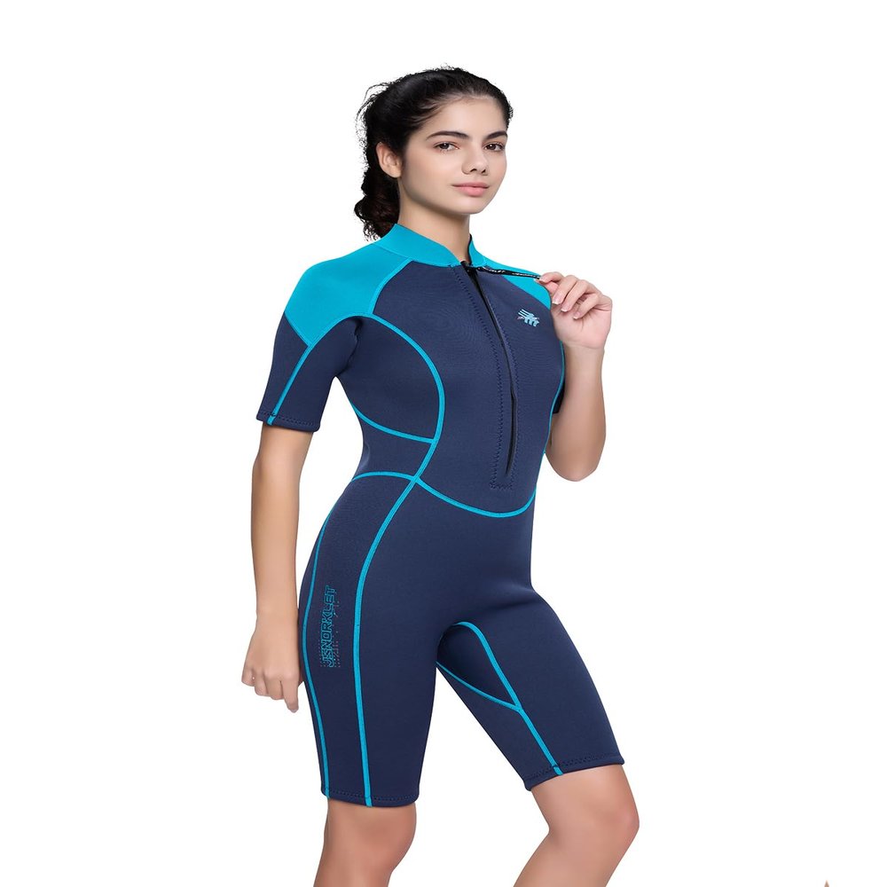Jsnorklet Womens Wetsuit Shorty, 3mm Front Zip Neoprene Shorty Diving Suits Keep Warm in Cold Water for Swimming Snorkeling Surfing