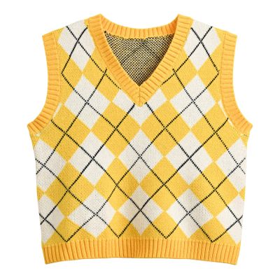 Hyipels Women's Sweater Vest,Y2K Sleeveless Pattern Preppy Style Knitted Crop Tank Top for Girl