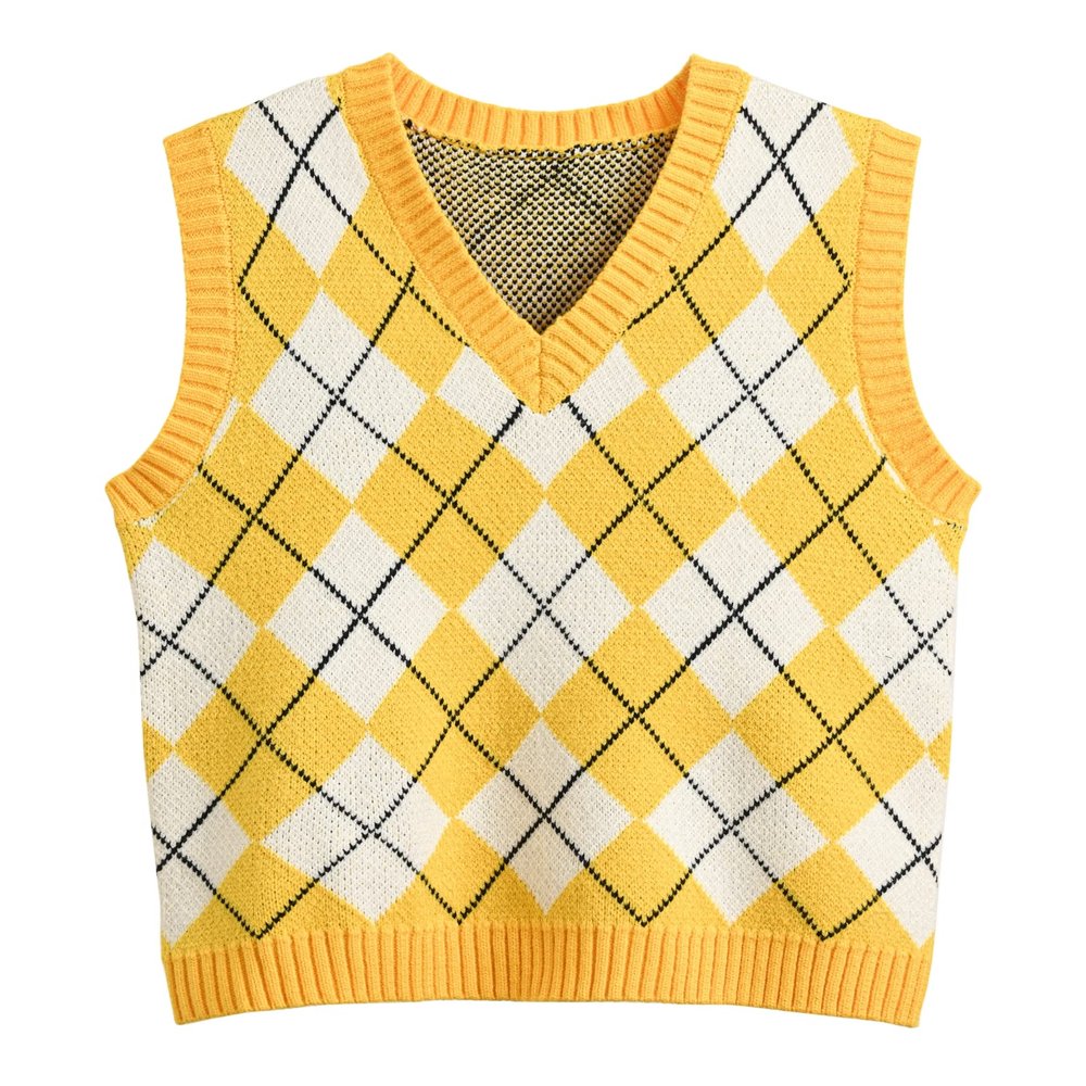 Hyipels Women's Sweater Vest,Y2K Sleeveless Pattern Preppy Style Knitted Crop Tank Top for Girl