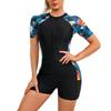 OMEWEE Women's Rash Guard Short Sleeve One Piece Swimsuit Zipper Printed Patchwork Surfing Sun Protection Boyleg Bathing Suit UPF 50+ Athletic Swimwear Wetsuit Yellow Flower L view 1