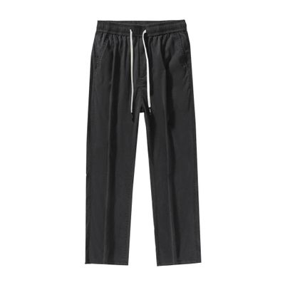 JEsilunmaMY Men's Drawstring Joggers Straight Trousers Relaxed Fit Summer Casual Sweatpants Outdoor Workout Athletic Pants (Black,Large)
