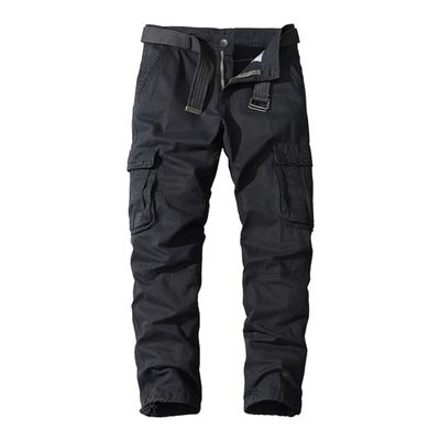 JEsilunmaMY Men's Casual Cotton Straight Cargo Pants Military Army Combat Work Pants Loose Tactical Pants with Multi Pockets (Black,36)