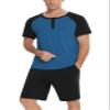 Enjoyoself Men's Summer Cotton Pyjama Sets Short Sleeve Comfy Loungewear Sleepwear with Pockets