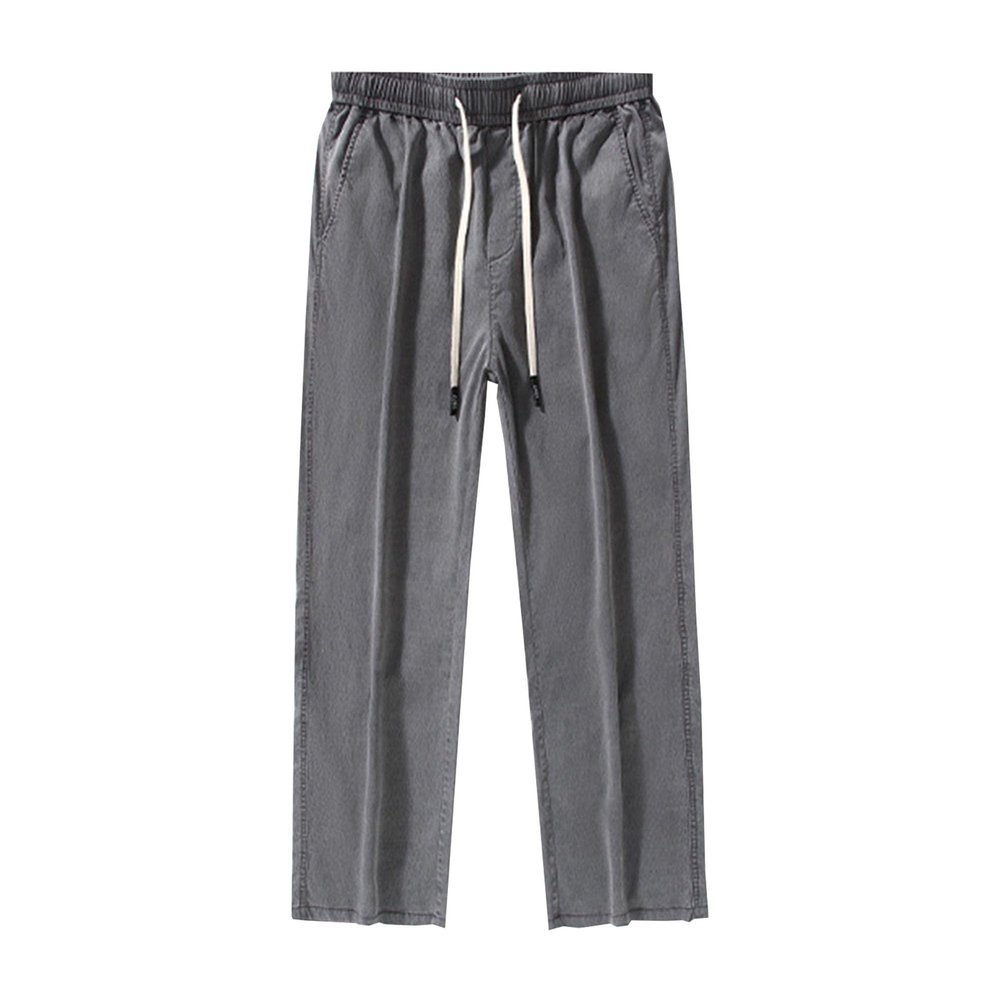 JEsilunmaMY Men's Drawstring Joggers Straight Trousers Relaxed Fit Summer Casual Sweatpants Outdoor Workout Athletic Pants (Grey,3X-Large)
