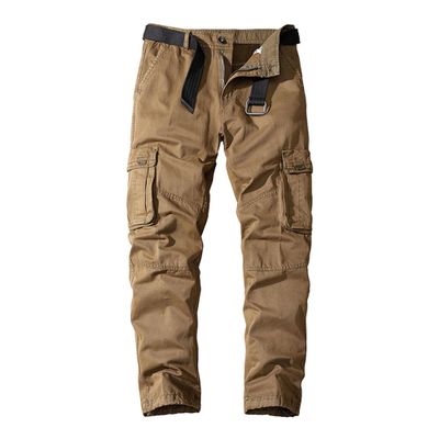 JEsilunmaMY Men's Casual Cotton Straight Cargo Pants Military Army Combat Work Pants Loose Tactical Pants with Multi Pockets (Khaki,36)