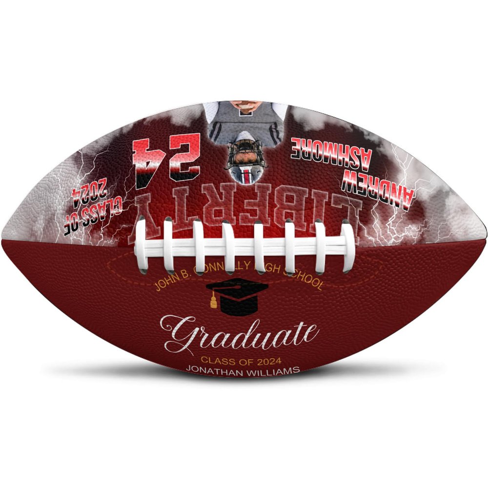 Jaydouble Custom Football College Graduation Gifts Personalized Photo Football Red Engraved Football Gifts for Coach Graduation Decorations Class of 2024 Graduation Party Favors