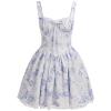 EFOGEP Women Floral Corset Dress, Boho Summer Spaghetti Straps Square Neck Casual Midi Dress Flowy Slit Bustier Dresses Blue Floral Mini Length S view 1