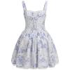 EFOGEP Women Floral Corset Dress, Boho Summer Spaghetti Straps Square Neck Casual Midi Dress Flowy Slit Bustier Dresses Blue Floral Mini Length S view 3