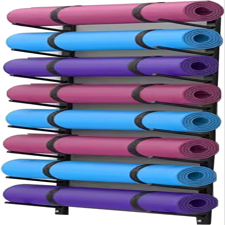 WZUOPG Yoga Mat Holder Wall Mount Home Gym Storage Rack, Commercial Heavy Duty Metal Exercise Mats Storage Organizer Shelf, Black Finish Display Stand (Size : 8 Tier)-1PC-