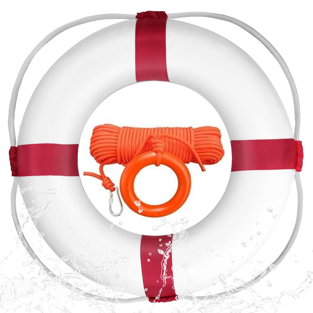 Swim Foam Buoy Set, 20inch Life Preserver Pool Safety Throw Ring with Water Floating Lifesaving Rope 98.4FT Set,Foam Swimming Tube Pool Ring Wall Decoration,Throwable Flotation Device
