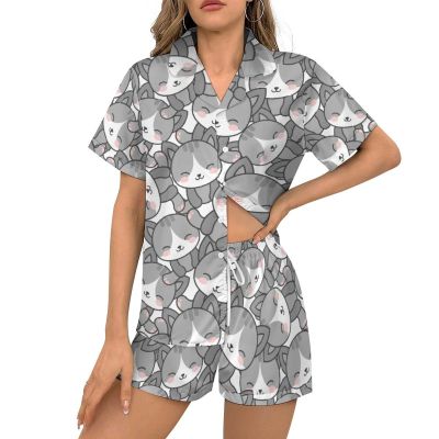 Ysidec Cute Cats Womens Pajama Sets 2 Piece Short Sleeve Sleepwear Button Down Loungewear XS