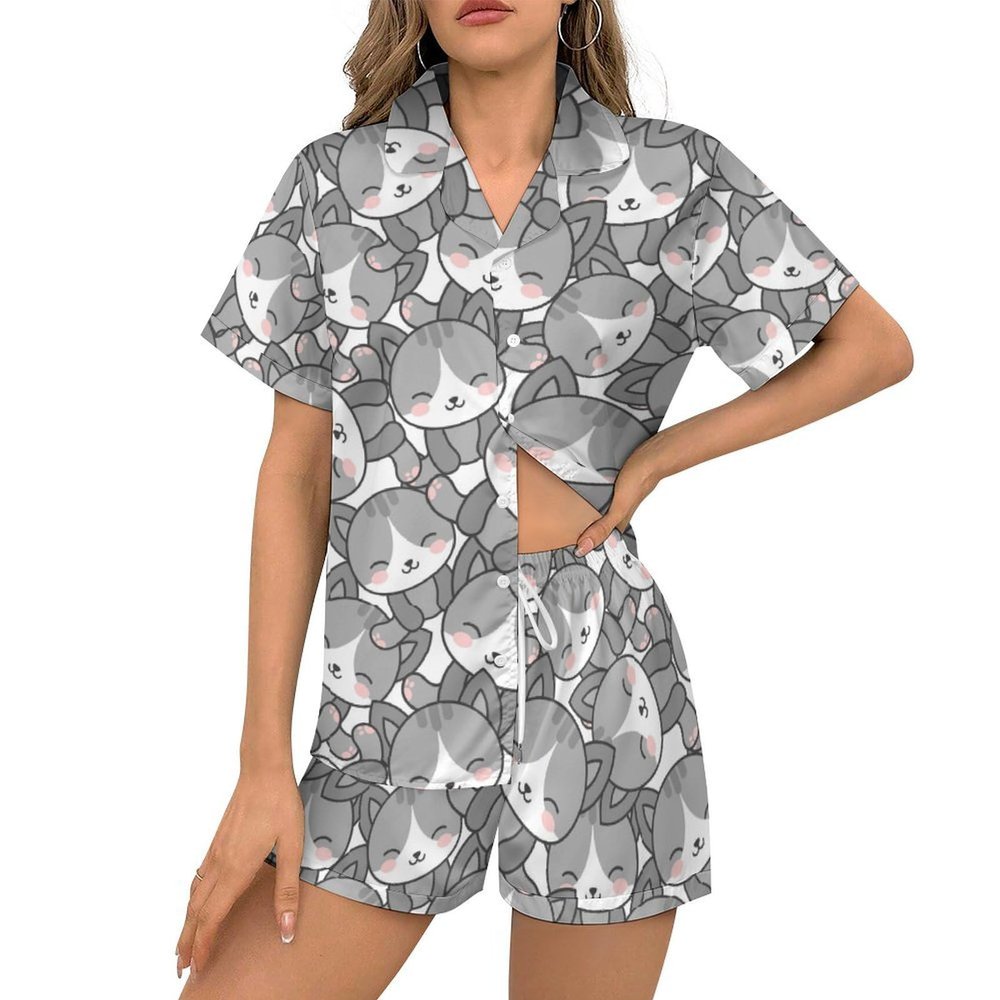 Ysidec Cute Cats Womens Pajama Sets 2 Piece Short Sleeve Sleepwear Button Down Loungewear XS