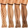 Amabro 4PCS Women's Fishnet Knee Stockings, Black Knee High Fishnet Socks Tights Lace Fishnet Stockings