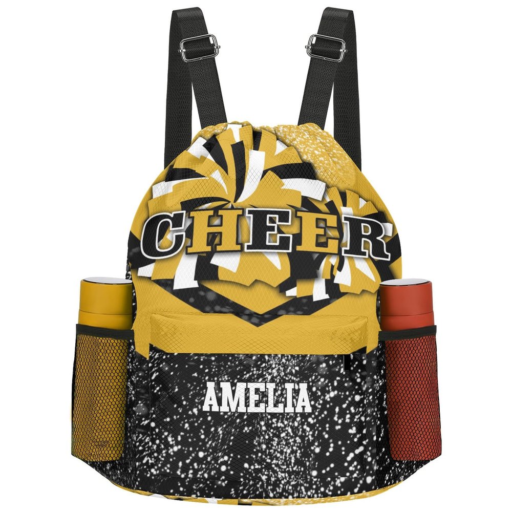 Eiis Unidesign Personalized Gymnast Gift Cheer Pom Pom Drawstring Backpack Sports Gym Bag with Shoes Compartment, Water-Resistant String Backpack Cinch for Women Men