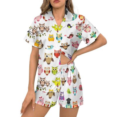 Ysidec Cute Owls Womens Pajama Sets 2 Piece Short Sleeve Sleepwear Button Down Loungewear XS