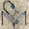 MOUSM Independence Day Western Headstall for Horses, Breast Collar with Silver Stones & Glitter 3D Rose Detailing - Genuine Argentina Cow Leather view 3