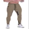 FIRSTGYM Mens Joggers Sweatpants Slim Fit Workout Training Thigh Mesh Gym Jogger Pants with Zipper Pockets Khaki view 3