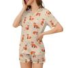 Ysidec Cute Cartoon Foxes Womens Pajama Sets 2 Piece Short Sleeve Sleepwear Button Down Loungewear XL view 3