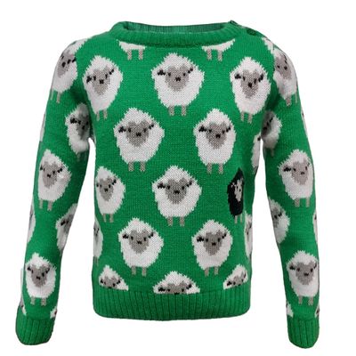 All Over Sheep Pattern Kids Jumper Green