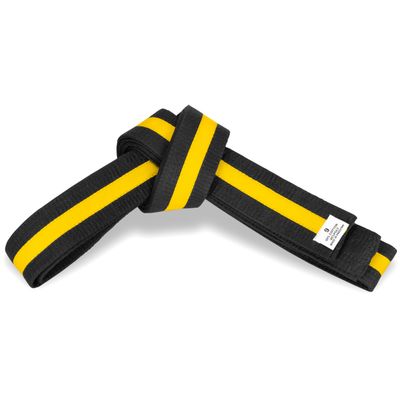 MACS Martial Arts 1.75" Wide Karate/Taekwondo Double Wrap Black Belts with Color Stripe (Black Belt With Yellow Stripe, 8 (136"))