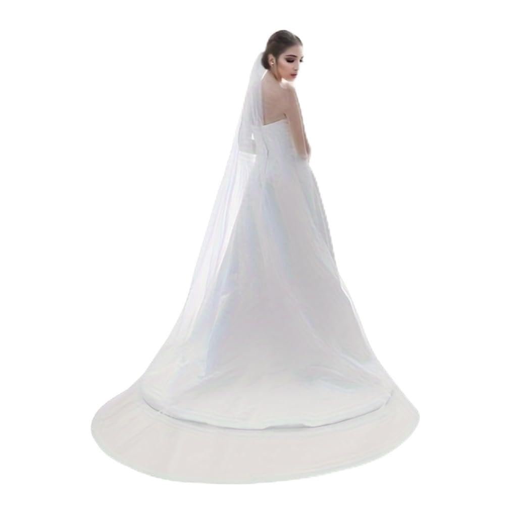 ROSEEDEN Roseeden1T one Tier long Lace Veil wedding bridal woman long veil soft tulle veil with metal comb Rhinestone edge Off white Length 137", Width 59"