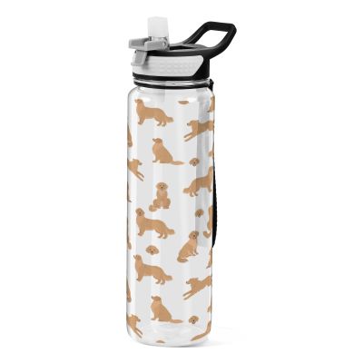 Caikeny Water Bottle with Straw French Croissant Sports Bottles Black Gold BPA-Free Tritan Water Jug with Carrying Strap for Women Men Gym