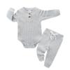 Baby Boy Girl Clothes Set Ribbed Outfits Unisex Infant Solid Long Sleeve Tops Pants 2PCS for 3-6 Months Baby Gray view 1