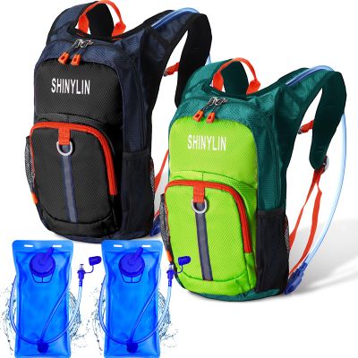 Shinylin 2 Pcs Kids Hydration Backpack with 1.5L Water Bladder Lightweight Kids Hiking Backpack Water Rucksack for Boys Girls Climbing Running(Green, Black,Classic)
