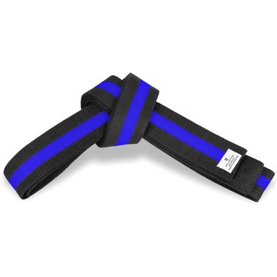 MACS Martial Arts 1.75" Wide Karate/Taekwondo Double Wrap Black Belts with Color Stripe (Black With Blue Stripe, 3 (96"))