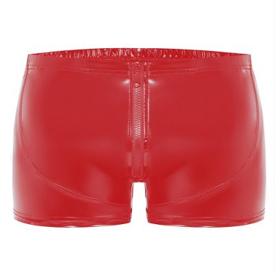 Freebily Men's Wet Look Latex PVC Leather Shorts Swimsuits Bulge Pouch Boxer Brief Club Hot Pants Boxers XX-Large