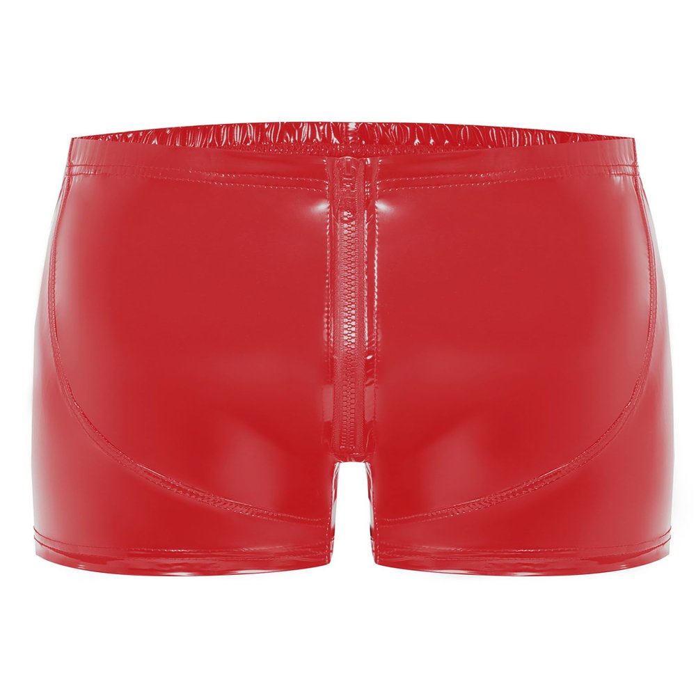 Freebily Men's Wet Look Latex PVC Leather Shorts Swimsuits Bulge Pouch Boxer Brief Club Hot Pants Boxers XX-Large