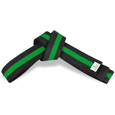 MACS Martial Arts 1.75" Wide Karate/Taekwondo Double Wrap Black Belts with Color Stripe (Black With Green Stripe, 6 (120"))