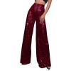Women's Casual Pants Sparkly Sequin Wide Leg Pant Loose High Waisted Shiny Party Clubwear Bling Glitter Trousers Elastic Tummy Control Lounge Straight Leg Pant(A-Wine,Small) view 1