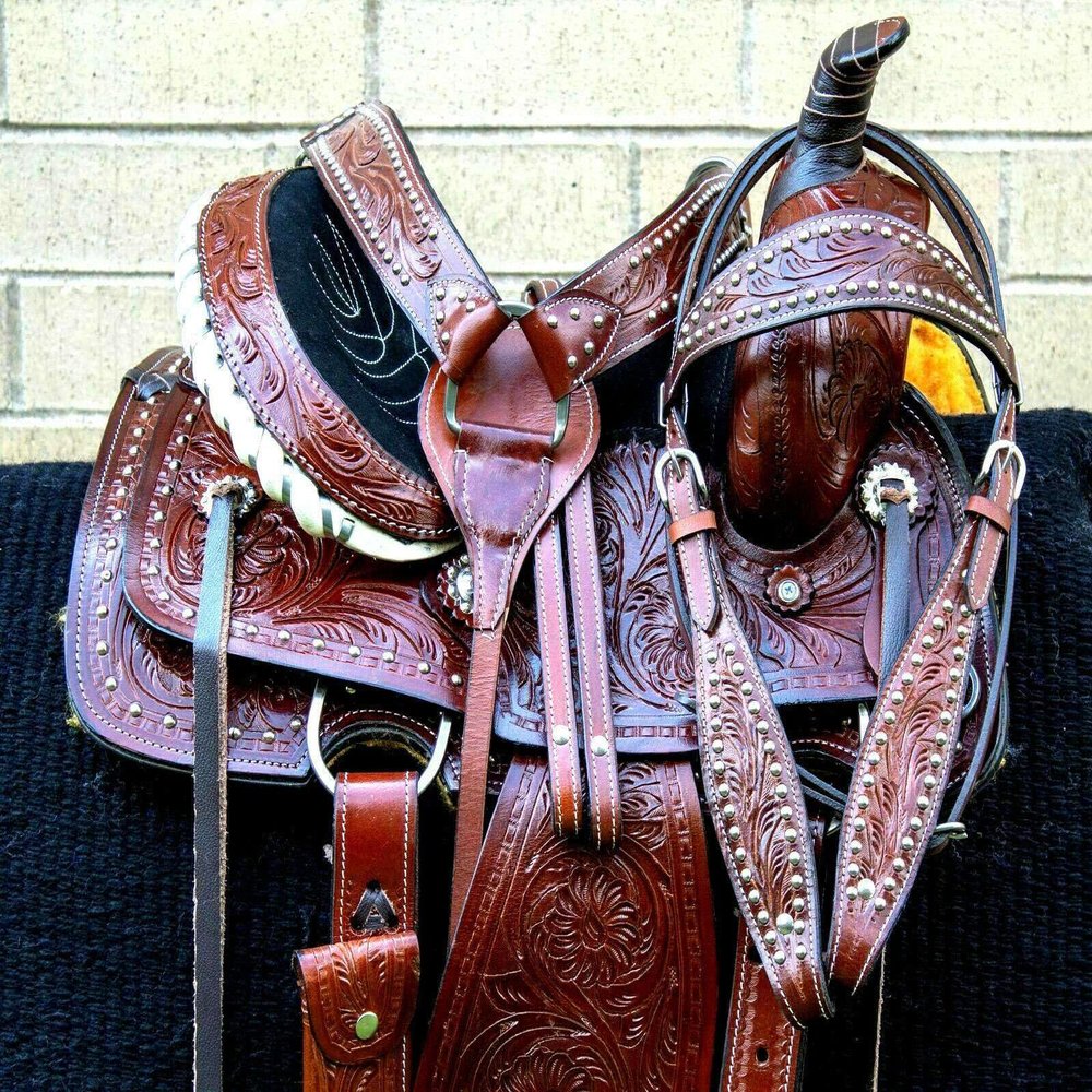 Western Horse Riding Brown Saddle Primeum Leather Comfy Seat Pleasure Trail Barrel Racing Hand Tooled
