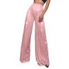 Women's Casual Pants Sparkly Sequin Wide Leg Pant Loose High Waisted Shiny Party Clubwear Bling Glitter Trousers Elastic Tummy Control Lounge Straight Leg Pant(A-Pink,Small) view 1