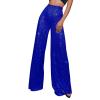 High Waisted Pants for Women Wide Leg Pant Glitter Sequin Loose Long Pants Bling Party Clubwear Elastic Casual Pants with Pocket Tummy Control Lounge Trousers(A-Blue,XX-Large) view 1