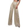 High Waisted Pants for Women Wide Leg Pant Glitter Sequin Loose Long Pants Bling Party Clubwear Elastic Casual Pants with Pocket Tummy Control Lounge Trousers(A-Beige,Large) view 1