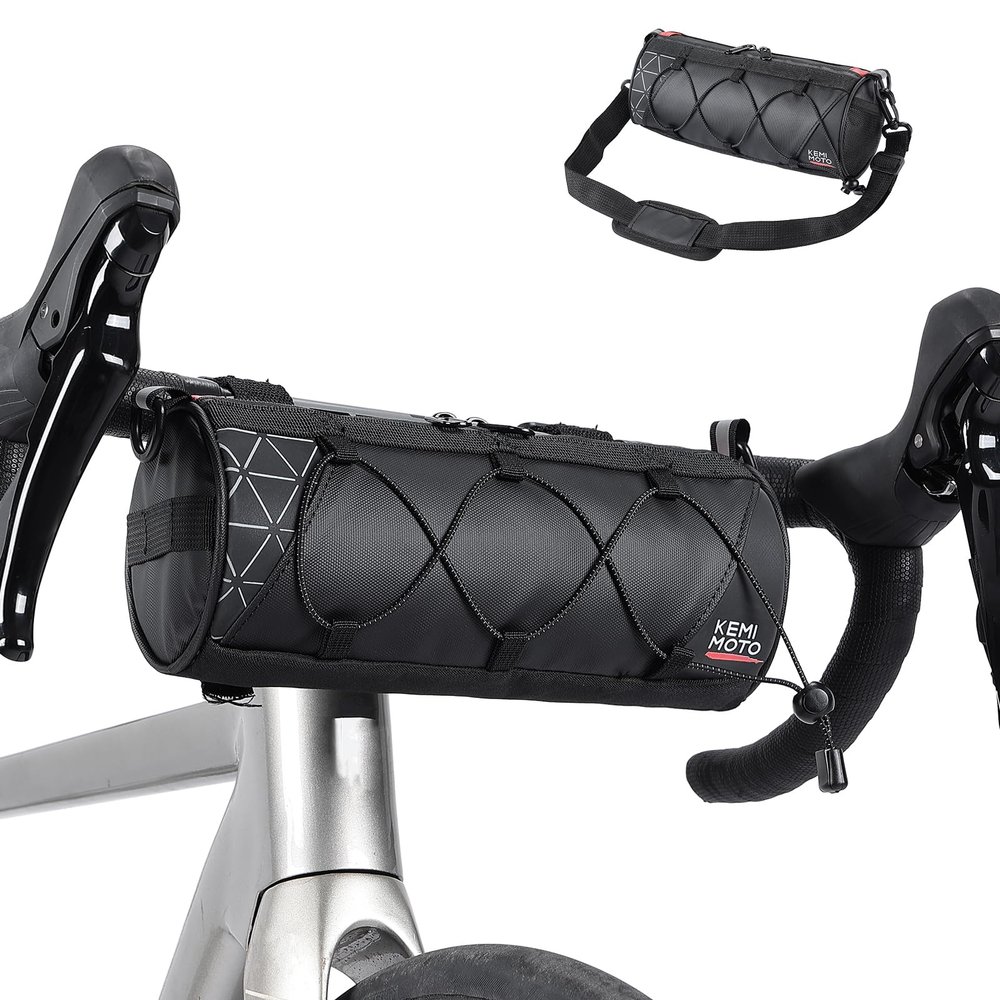 KEMIMOTO Bike Handlebar Bag with Waterproof Rain Cover Front Bike Bag for Bicycles - Water-resistant Dual Zippers for Mountain Road Bike, Cycling Commuter Shoulder Bag Professional Bicycle Accessories