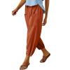 Cotton Casual Capri for Women Elastic High Waisted Loose Lantern Tapered Harem Pants with Pockets Orange view 1