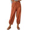 Cotton Casual Capri for Women Elastic High Waisted Loose Lantern Tapered Harem Pants with Pockets Orange view 2