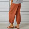 Cotton Casual Capri for Women Elastic High Waisted Loose Lantern Tapered Harem Pants with Pockets Orange view 4