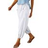 Cotton Casual Capri for Women Elastic High Waisted Loose Lantern Tapered Harem Pants with Pockets White view 1