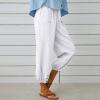 Cotton Casual Capri for Women Elastic High Waisted Loose Lantern Tapered Harem Pants with Pockets White view 3