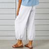 Cotton Casual Capri for Women Elastic High Waisted Loose Lantern Tapered Harem Pants with Pockets White view 4
