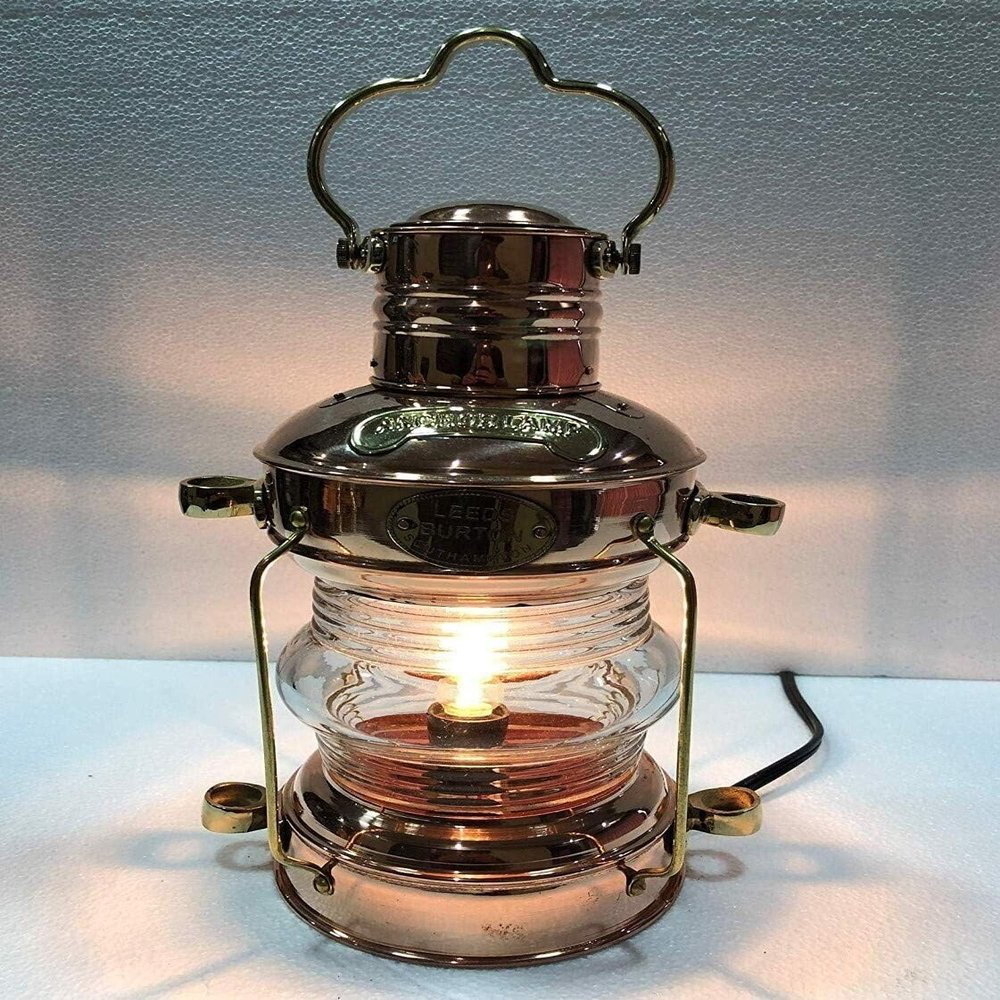 NineFit Basics Antique Copper Brass Electric Lantern 14 Ship Lamp Boat Maritime Collectible, Clear
